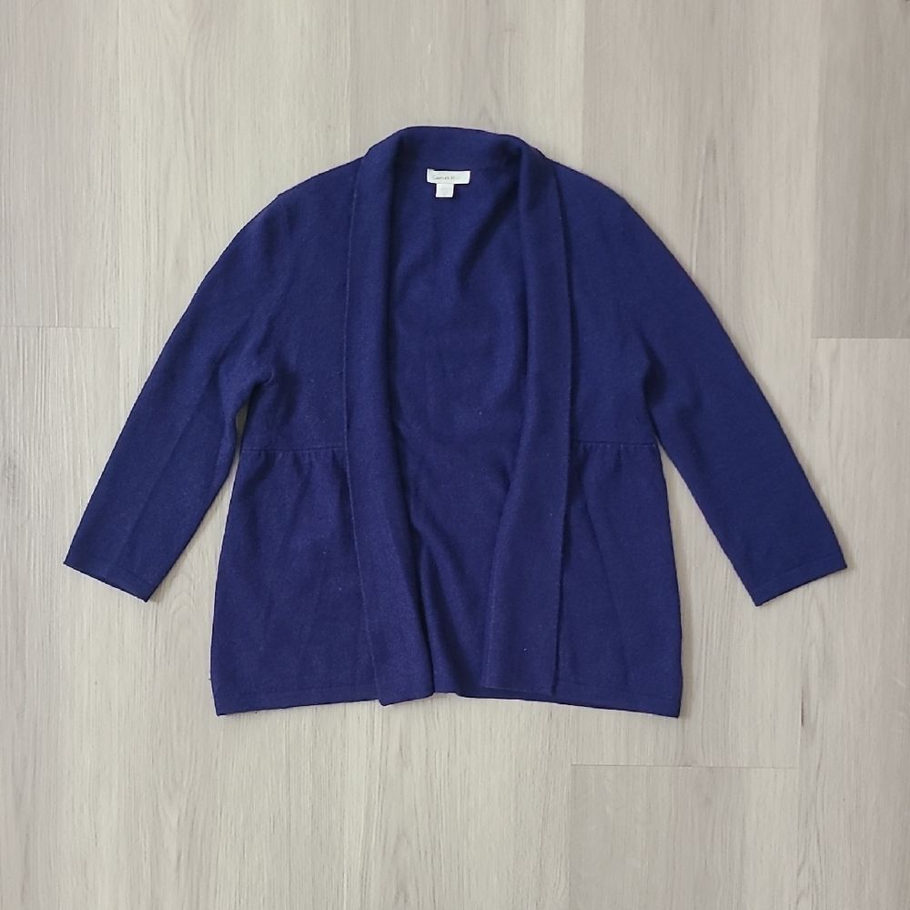 Garnet Hill Blue Open Cardigan 100% Cashmere Women's 3/4 Sleeve Size XS Fall